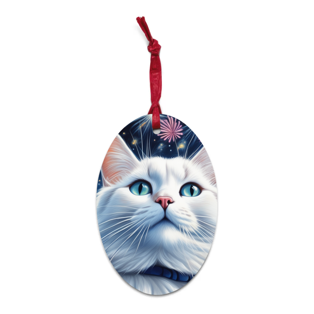 PugMug Custom White Companion Cat Wooden Ornament