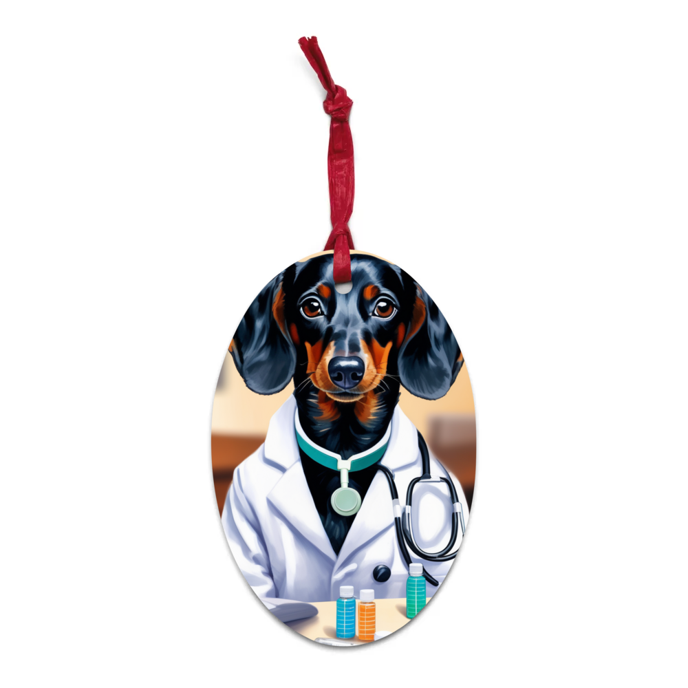 PugMug Custom Black Dachshund Wooden Ornament