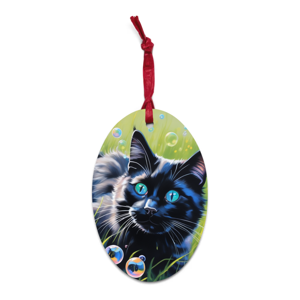 PugMug Custom Black Ragdoll Cat Wooden Ornament
