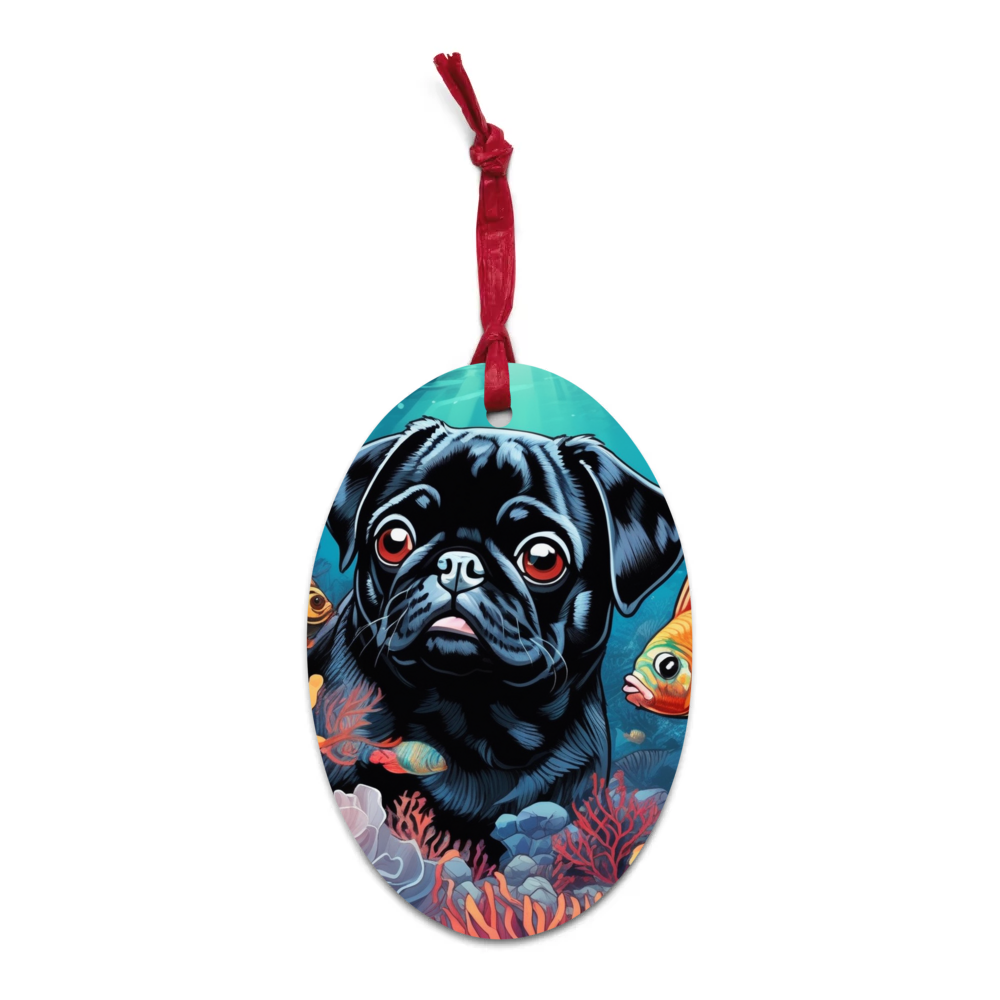 PugMug Custom Black Pug Wooden Ornament