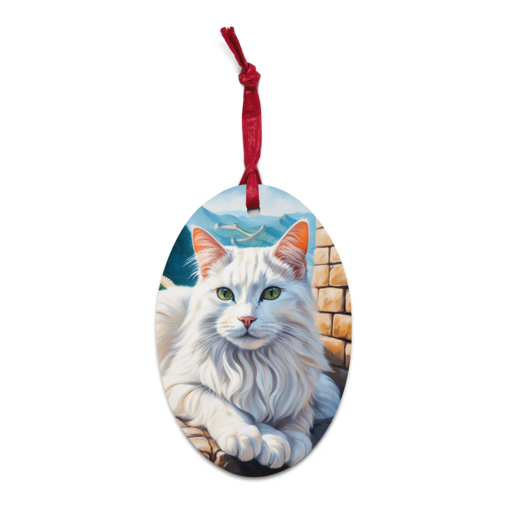 PugMug Custom White Companion Cat Wooden Ornament
