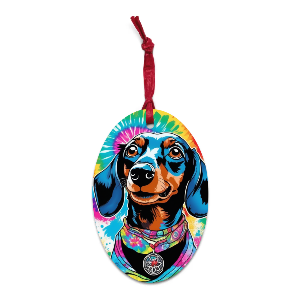 PugMug Custom Black Dachshund Wooden Ornament