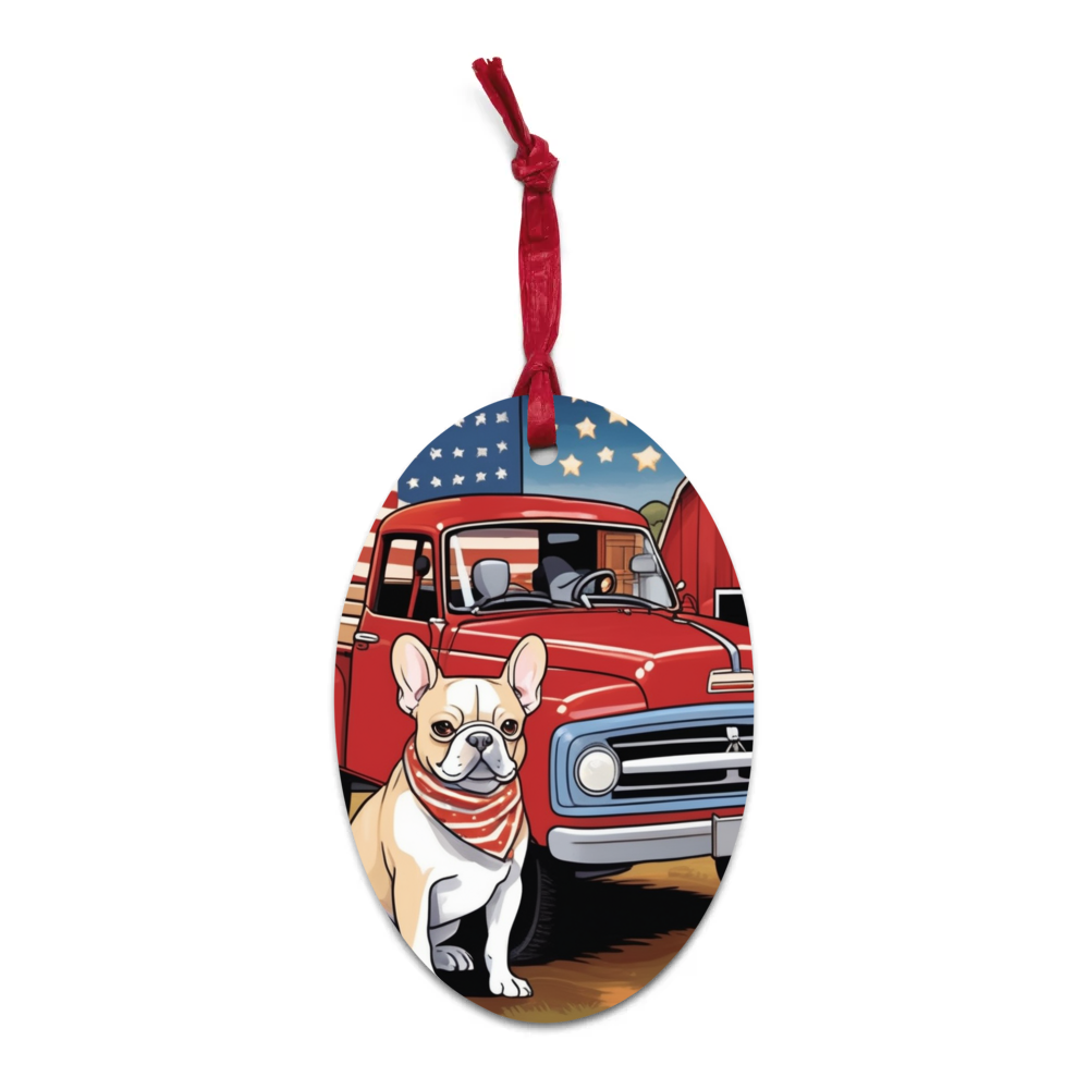 PugMug Custom Tan French Bulldog Wooden Ornament