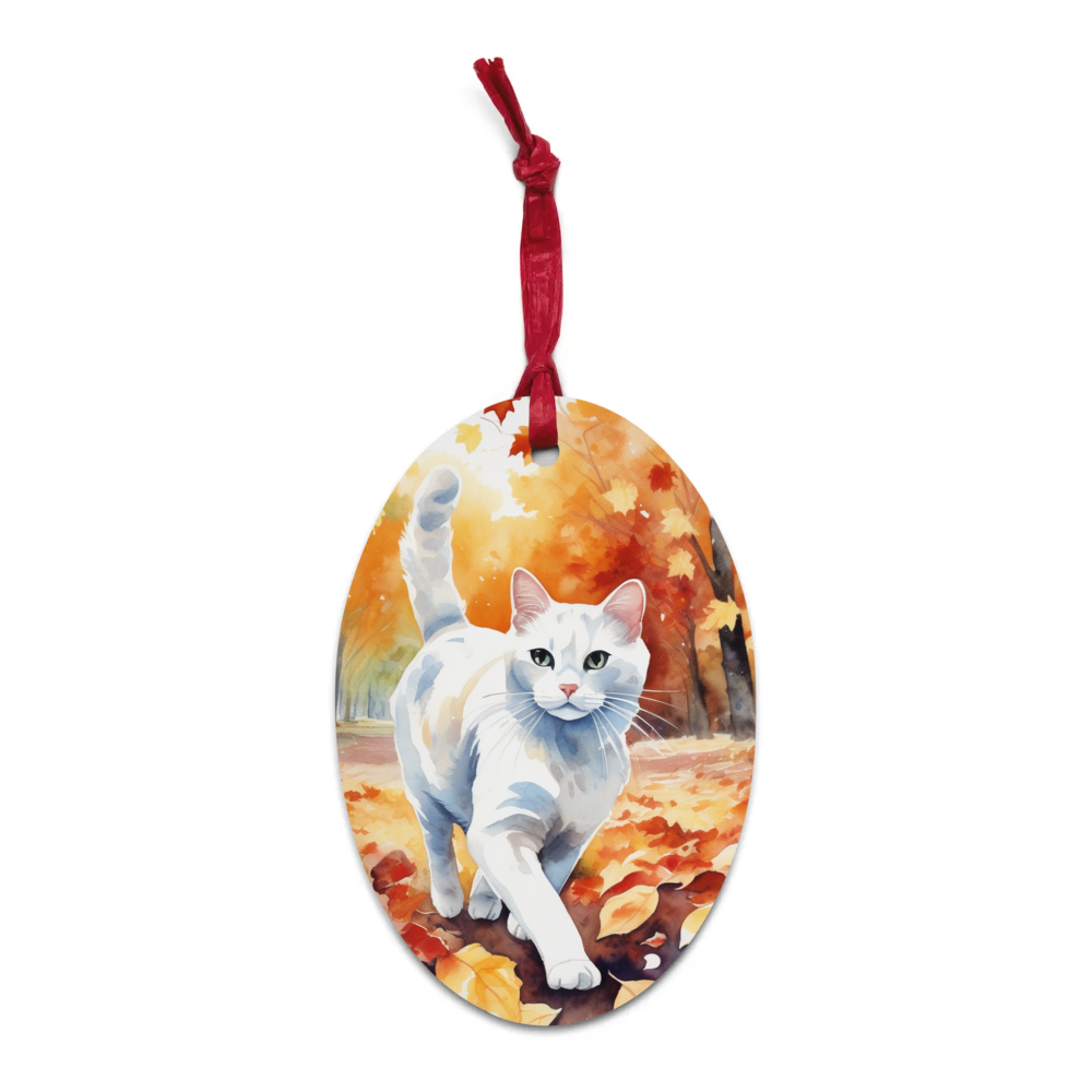 PugMug Custom White Companion Cat Wooden Ornament