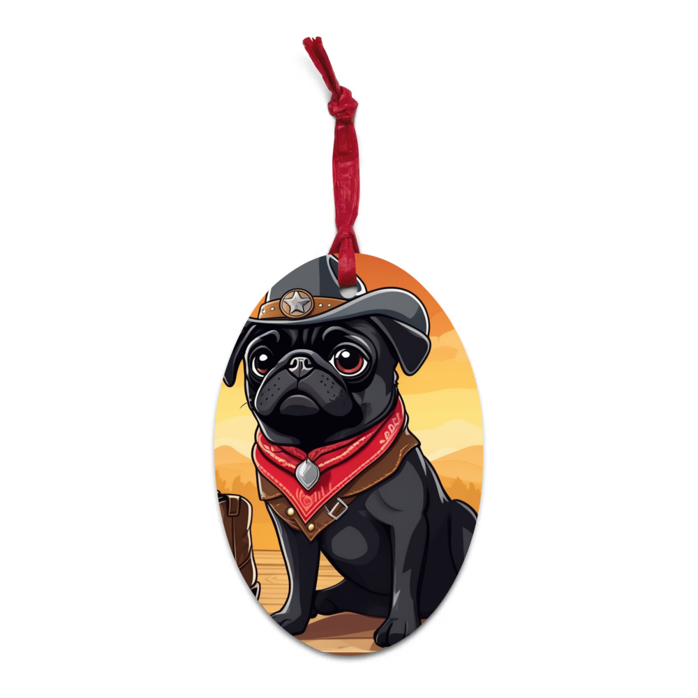 PugMug Custom Black Pug Wooden Ornament