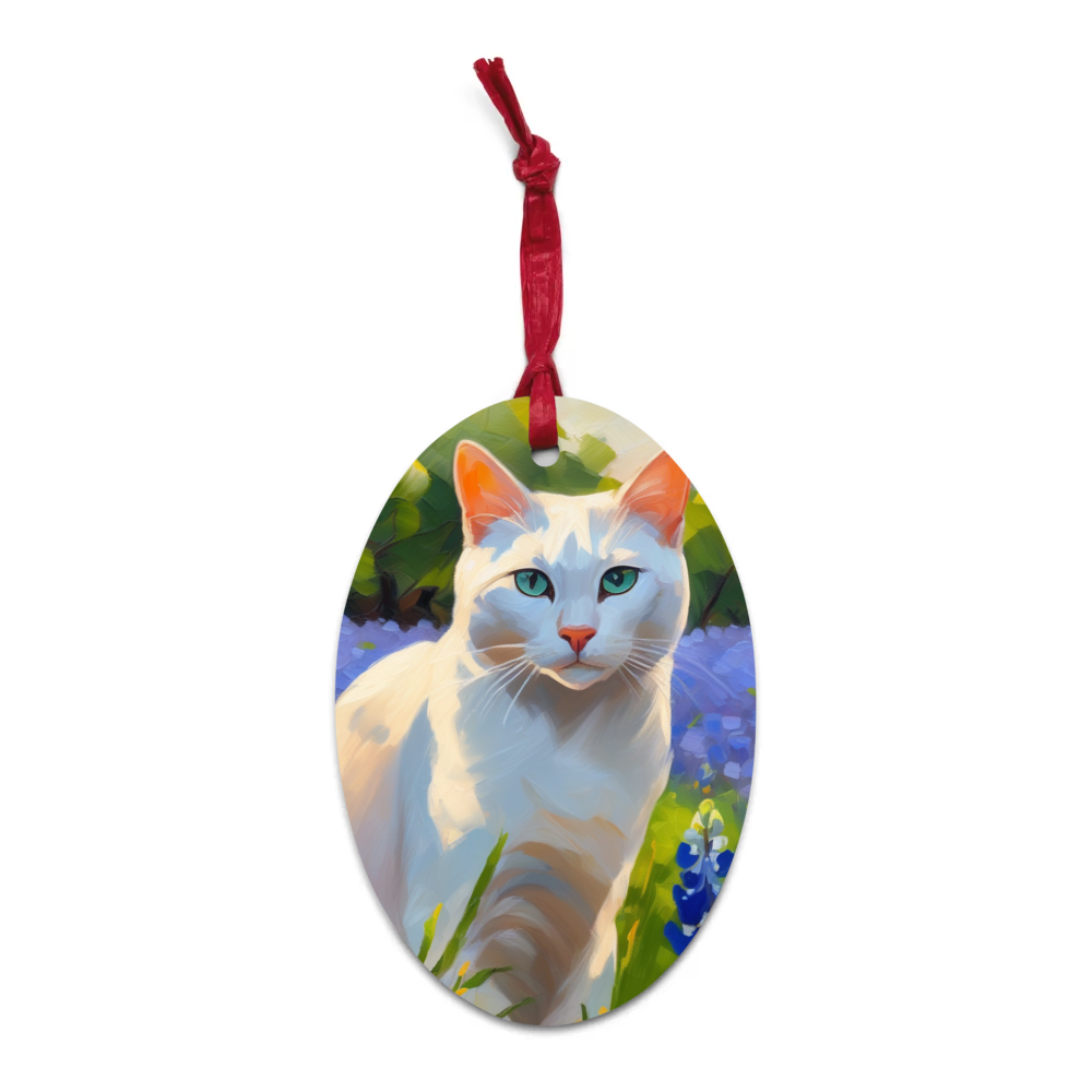 PugMug Custom White Companion Cat Wooden Ornament