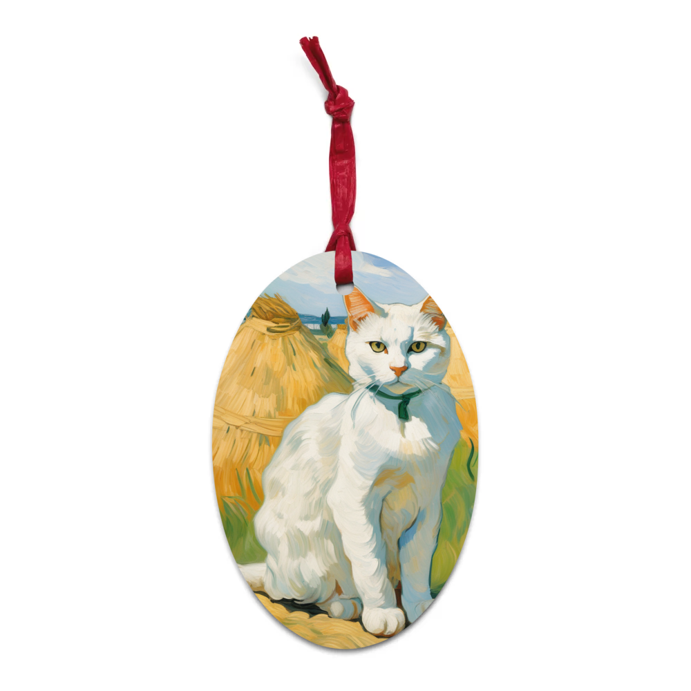 PugMug Custom White Companion Cat Wooden Ornament