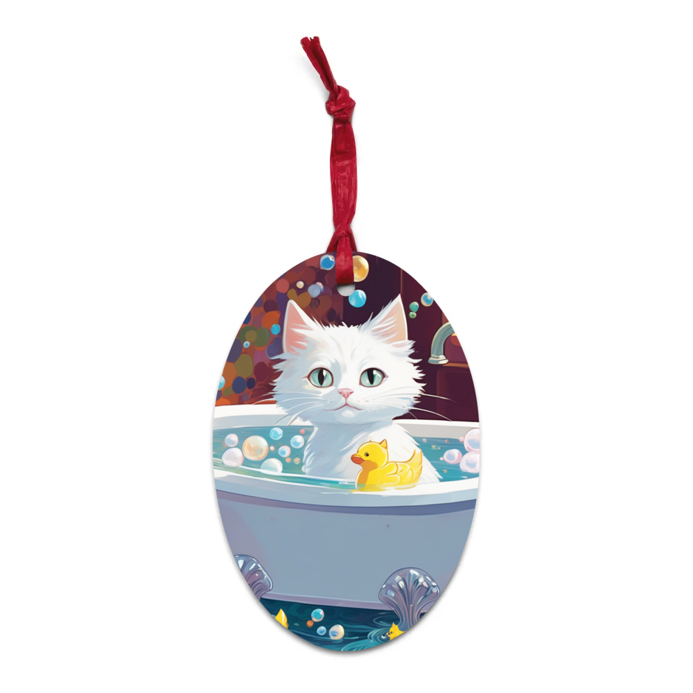 PugMug Custom White Companion Cat Wooden Ornament