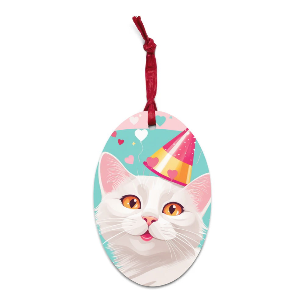 PugMug Custom White Companion Cat Wooden Ornament