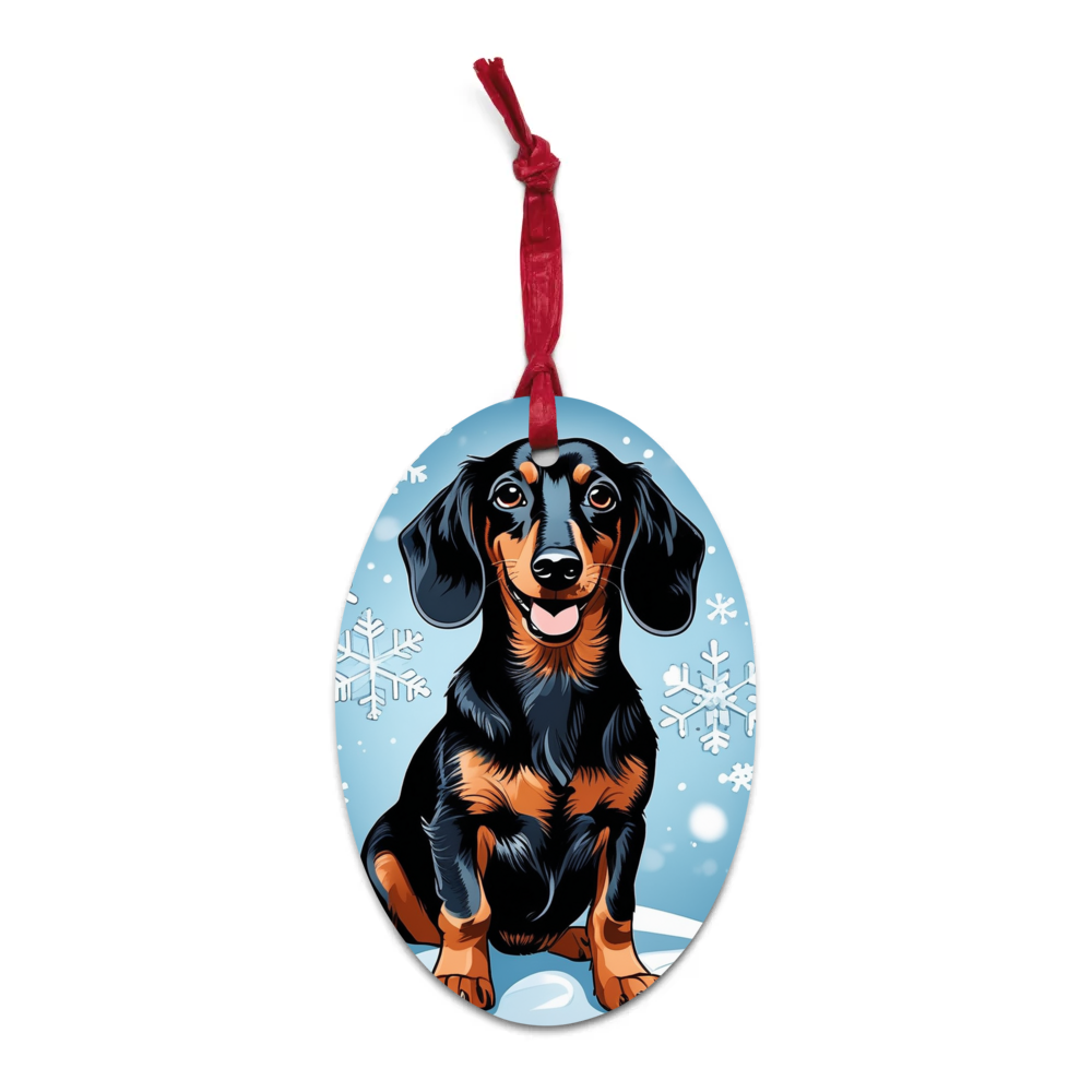 PugMug Custom Black Dachshund Wooden Ornament
