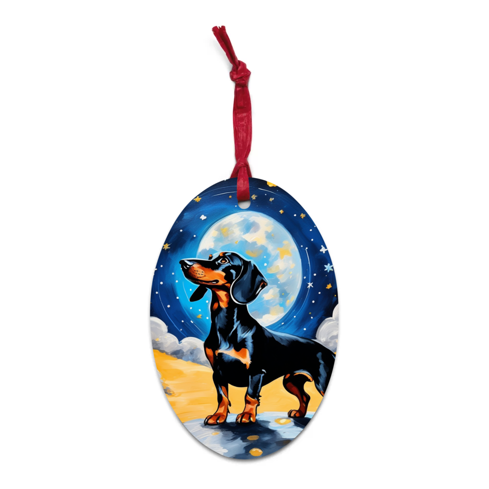 PugMug Custom Black Dachshund Wooden Ornament