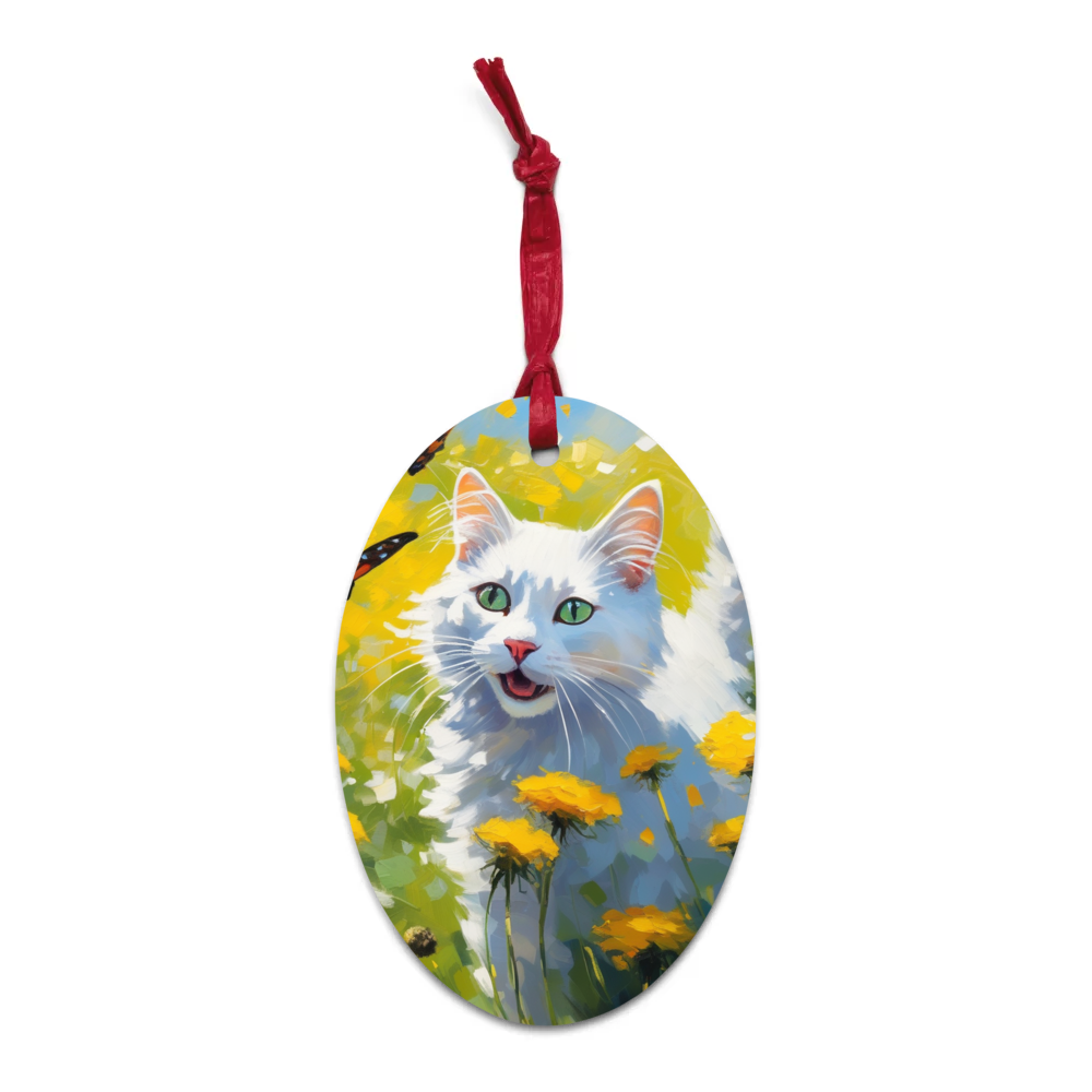 PugMug Custom White Companion Cat Wooden Ornament