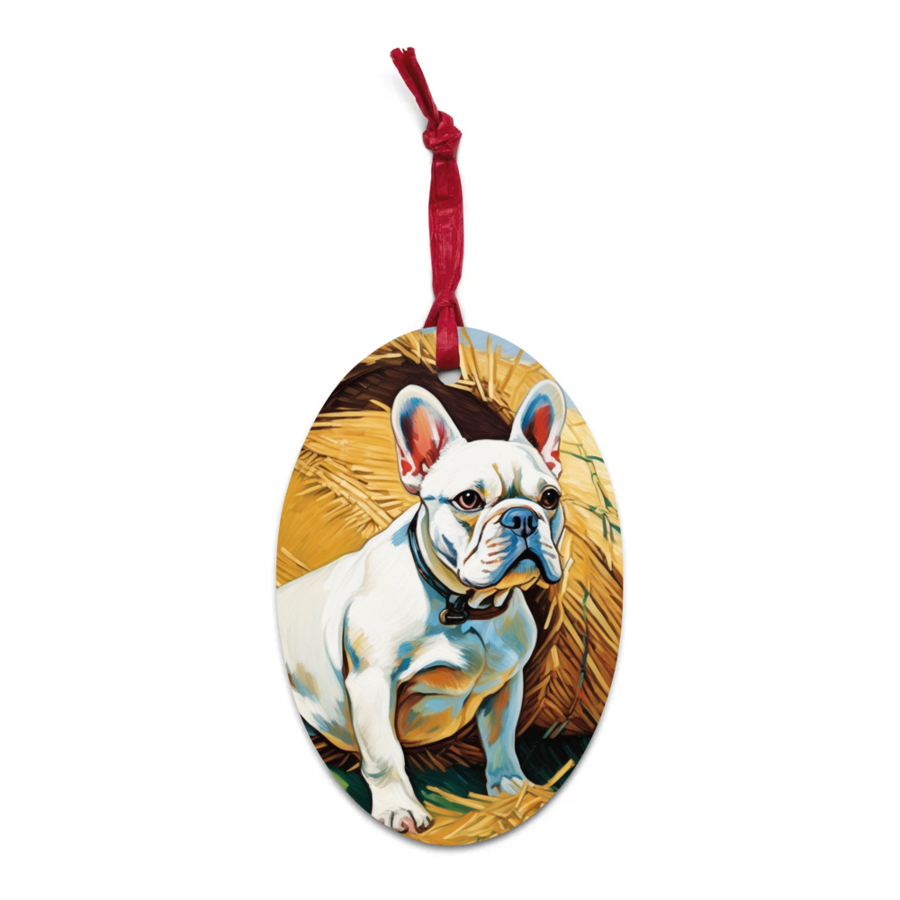 PugMug Custom White French Bulldog Wooden Ornament