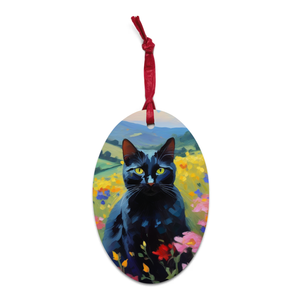 PugMug Custom Black Companion Cat Wooden Ornament