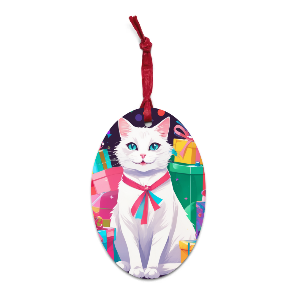 PugMug Custom White Companion Cat Wooden Ornament