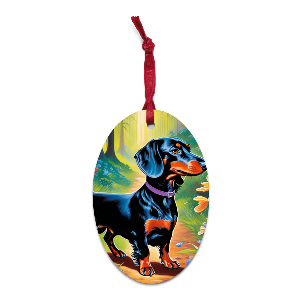 PugMug Custom Black Dachshund Wooden Ornament