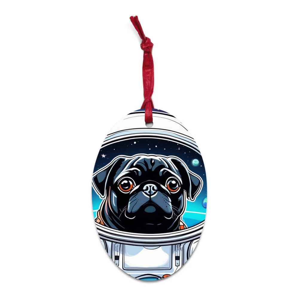 PugMug Custom Black Pug Wooden Ornament