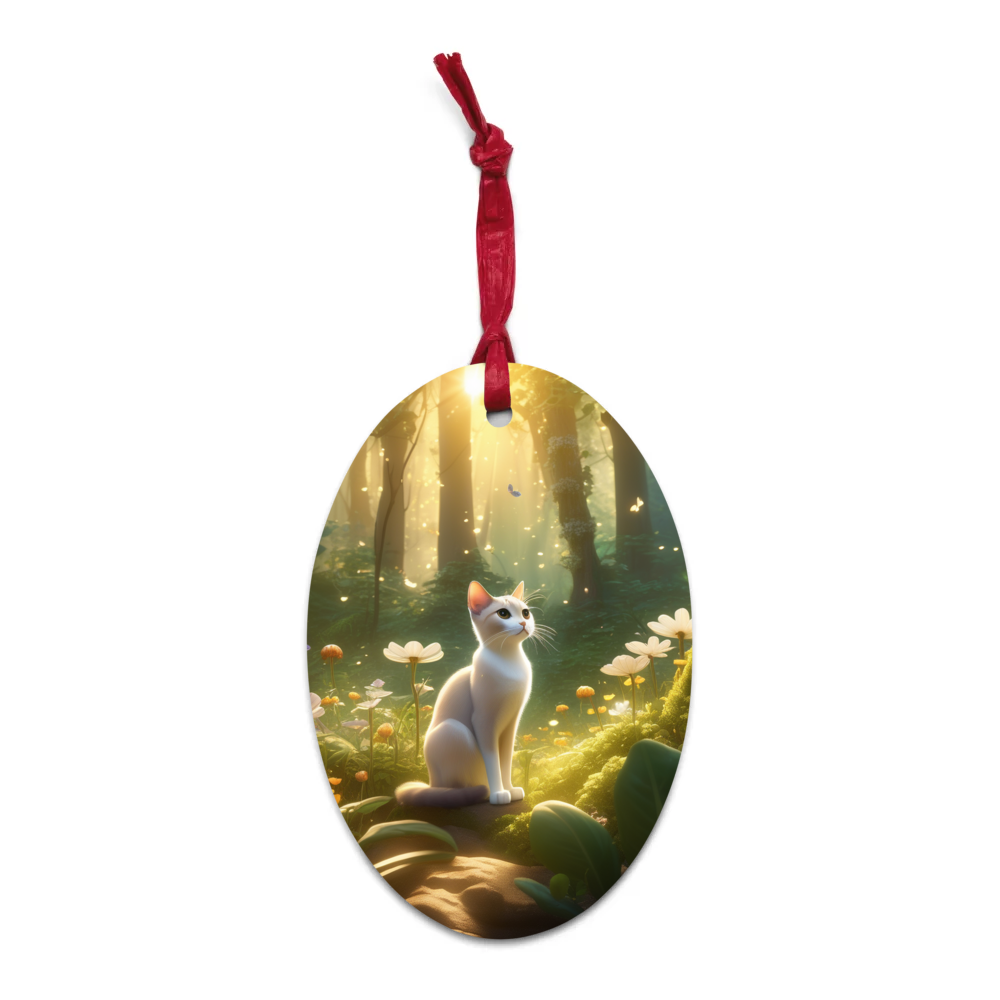 PugMug Custom White Abyssinian Cat Wooden Ornament