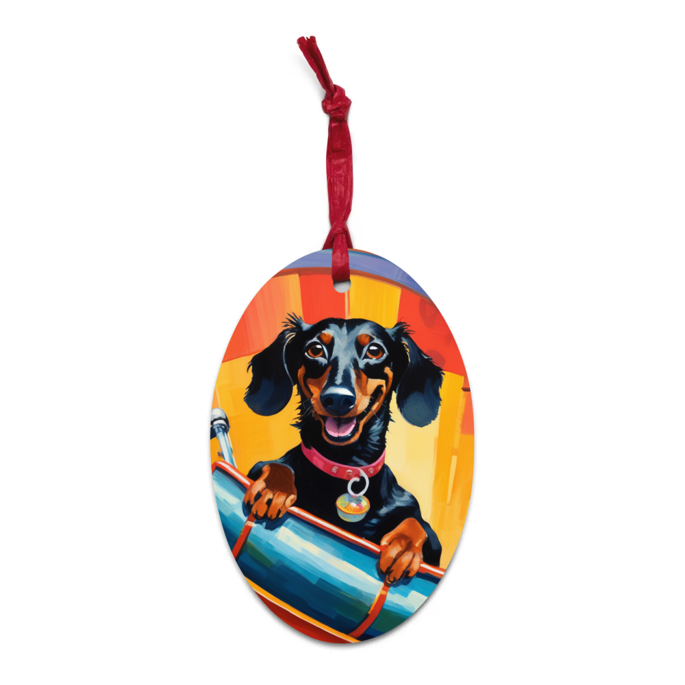 PugMug Custom Black Dachshund Wooden Ornament