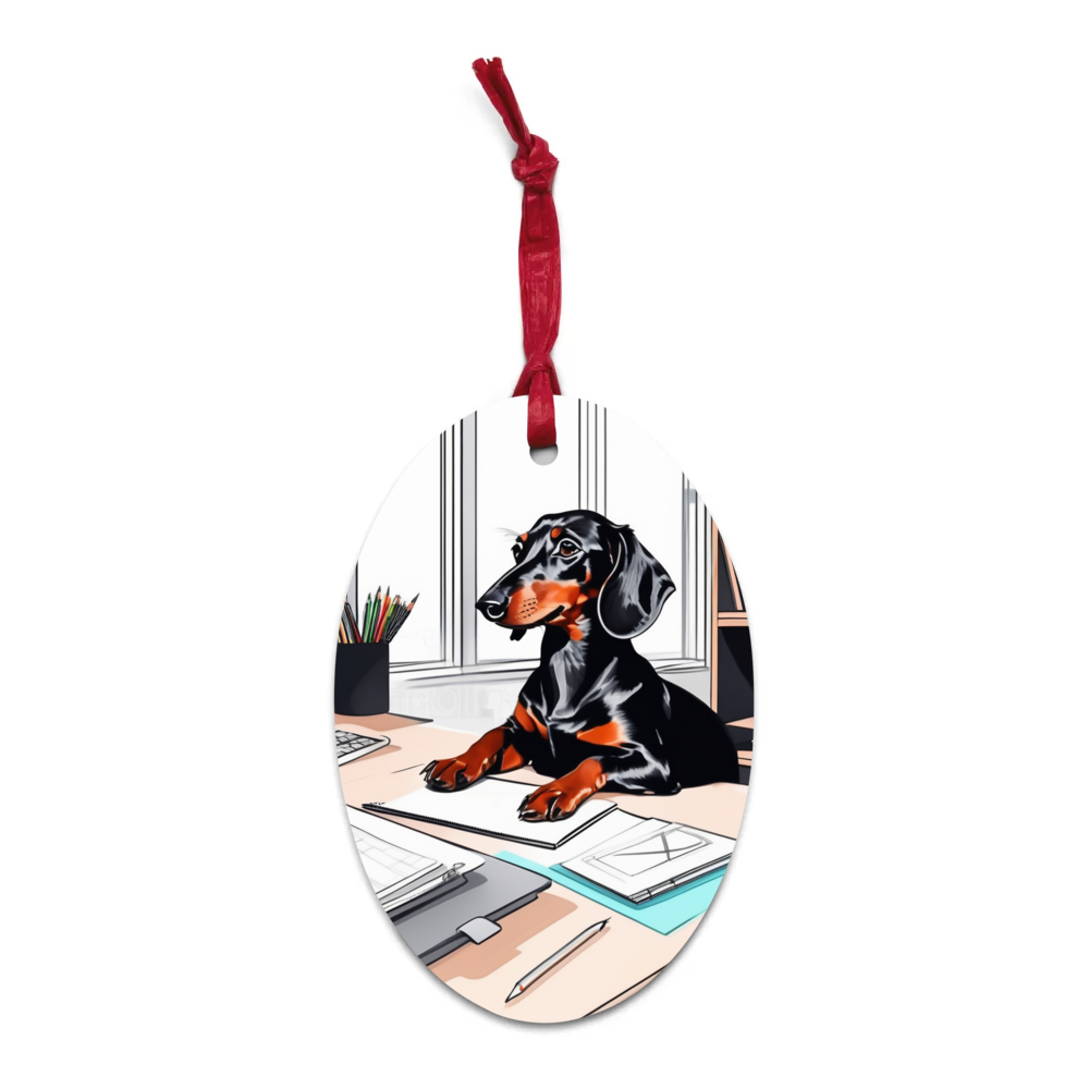 PugMug Custom Black Dachshund Wooden Ornament