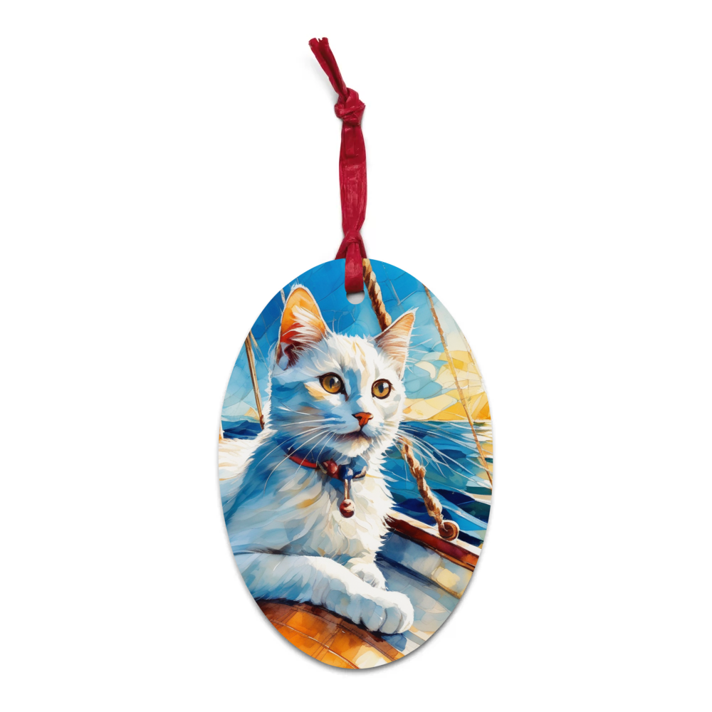 PugMug Custom White Companion Cat Wooden Ornament