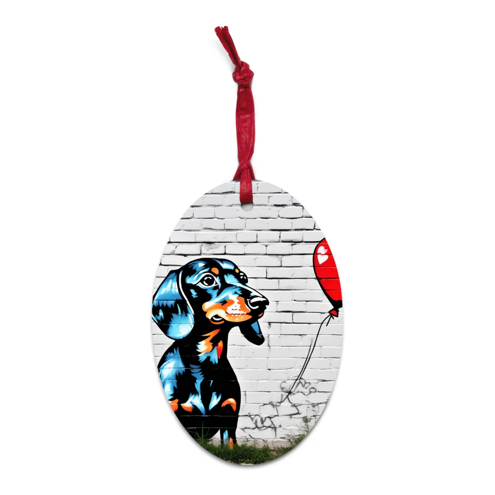 PugMug Custom Black Dachshund Wooden Ornament