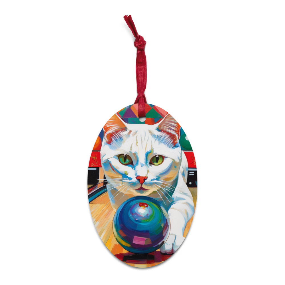 PugMug Custom White Companion Cat Wooden Ornament