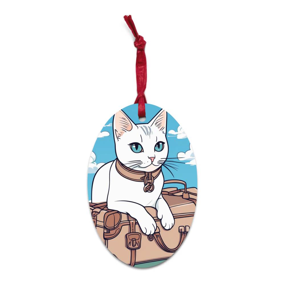 PugMug Custom White Companion Cat Wooden Ornament