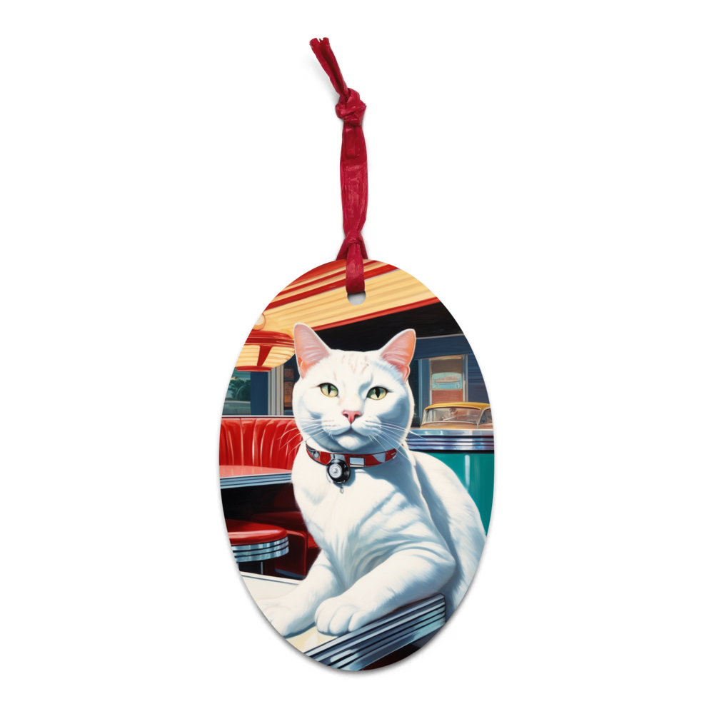 PugMug Custom White Companion Cat Wooden Ornament
