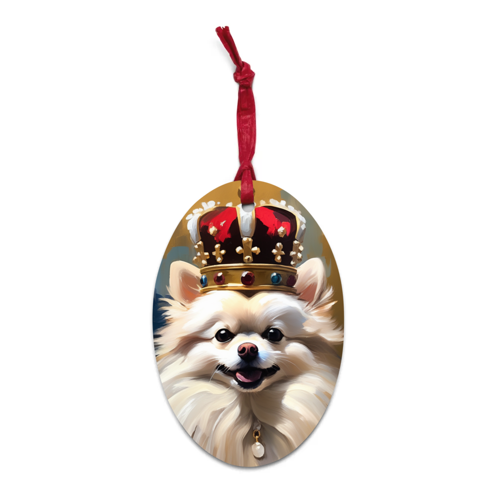 PugMug Custom White Pomeranian Wooden Ornament