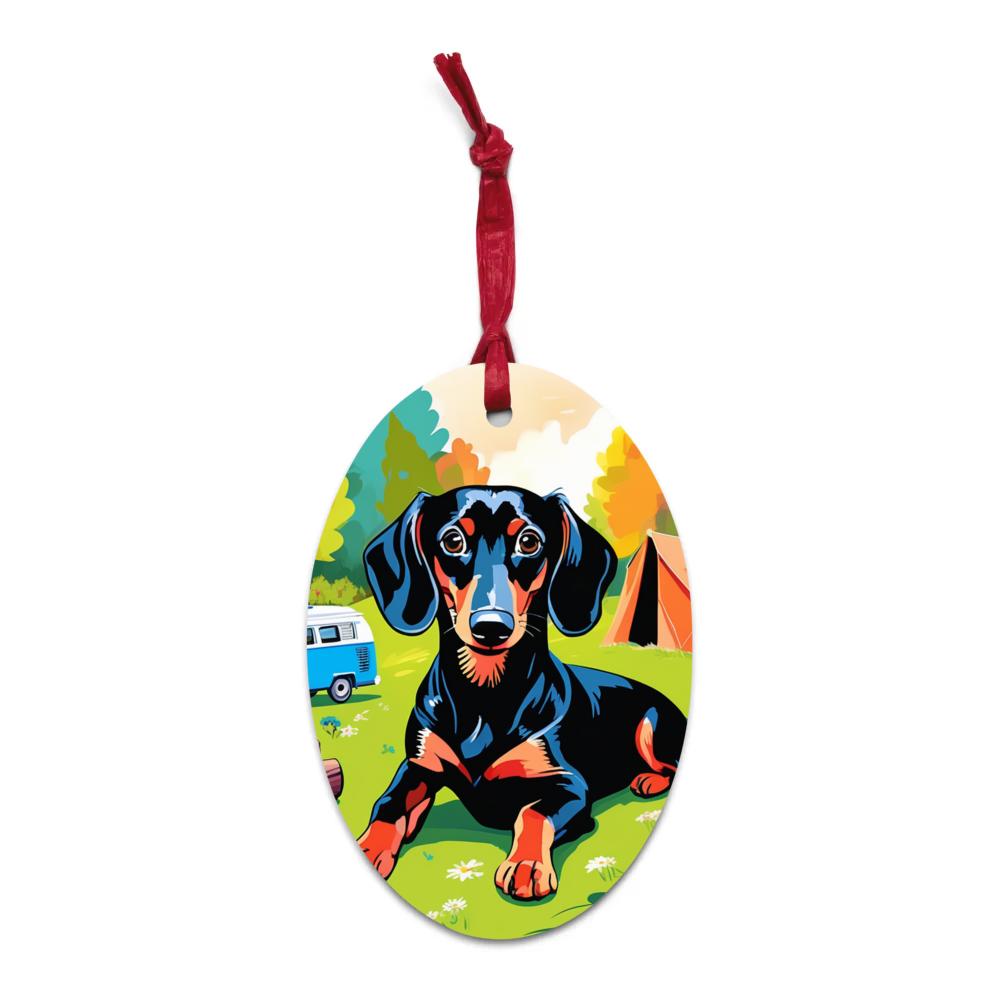 PugMug Custom Black Dachshund Wooden Ornament