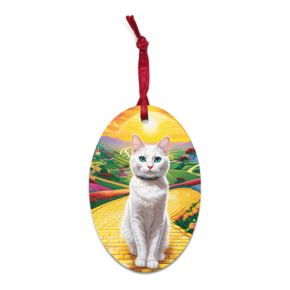 PugMug Custom White Companion Cat Wooden Ornament