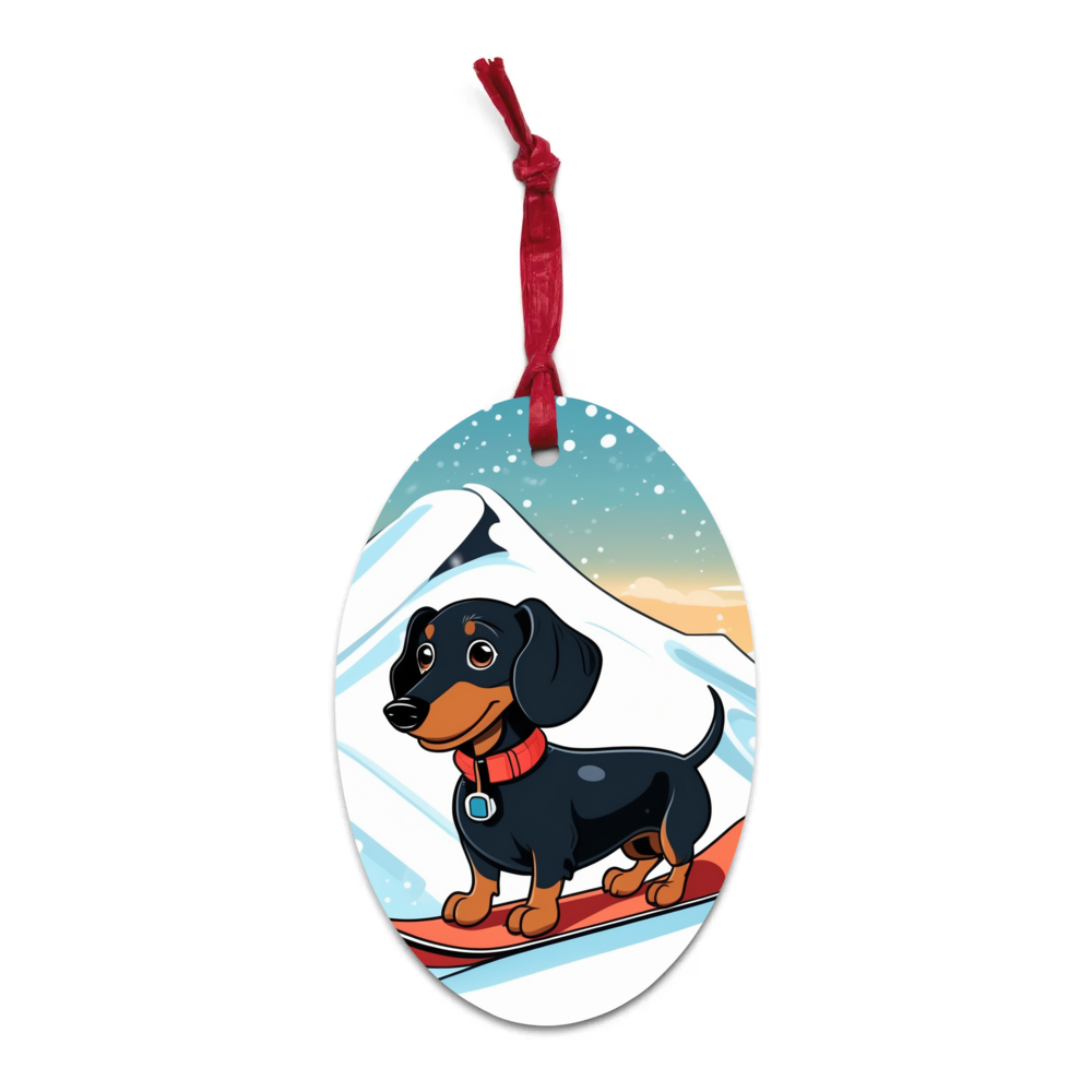 PugMug Custom Black Dachshund Wooden Ornament
