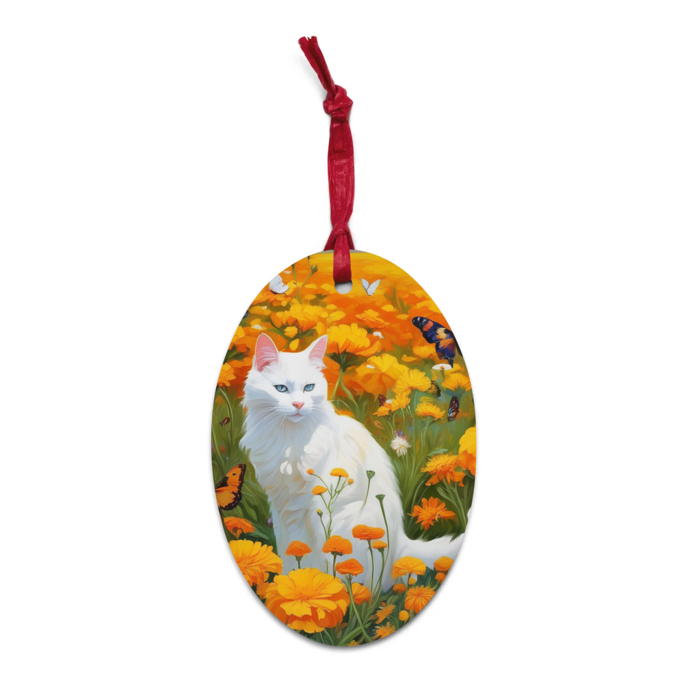 PugMug Custom White Companion Cat Wooden Ornament