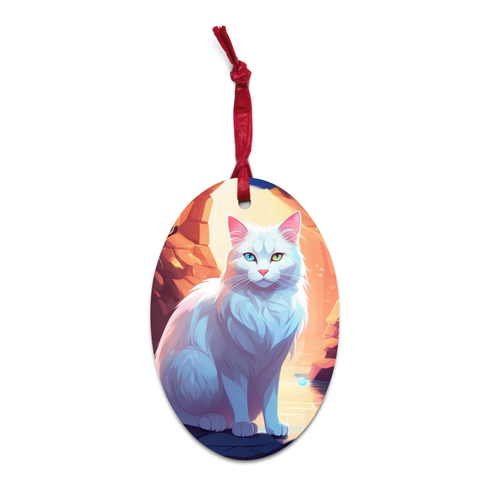PugMug Custom White Companion Cat Wooden Ornament