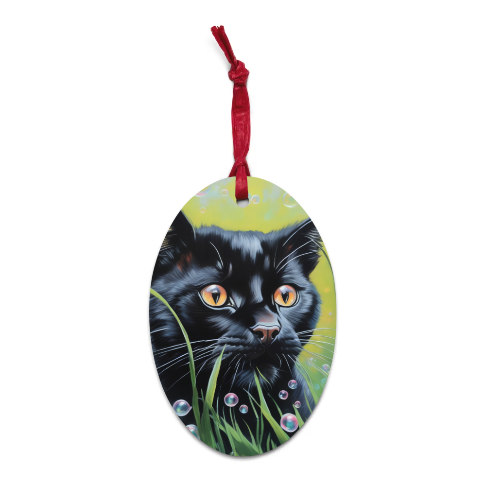 PugMug Custom Black Exotic Cat Wooden Ornament