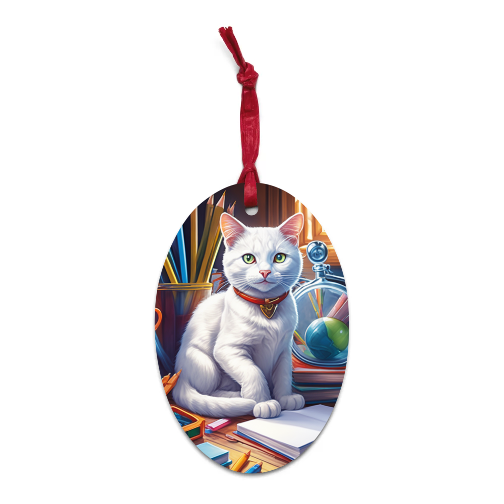 PugMug Custom White Companion Cat Wooden Ornament