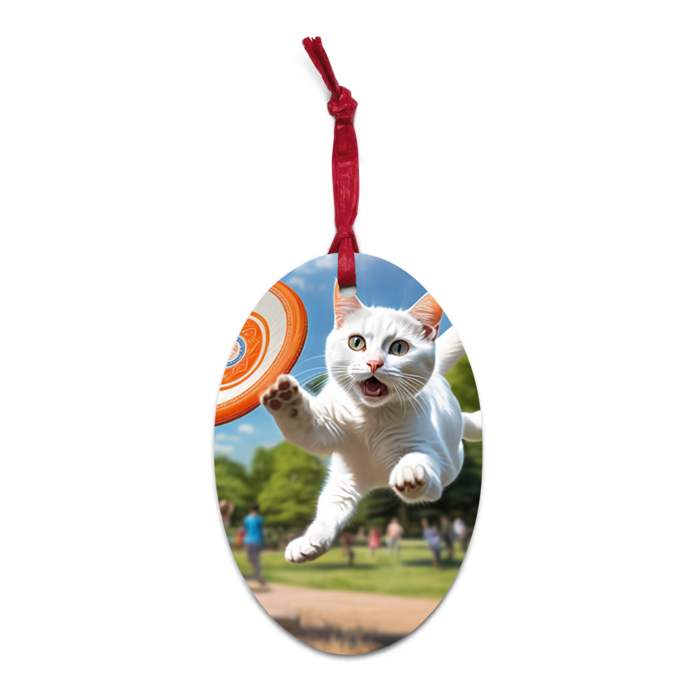 PugMug Custom White Companion Cat Wooden Ornament