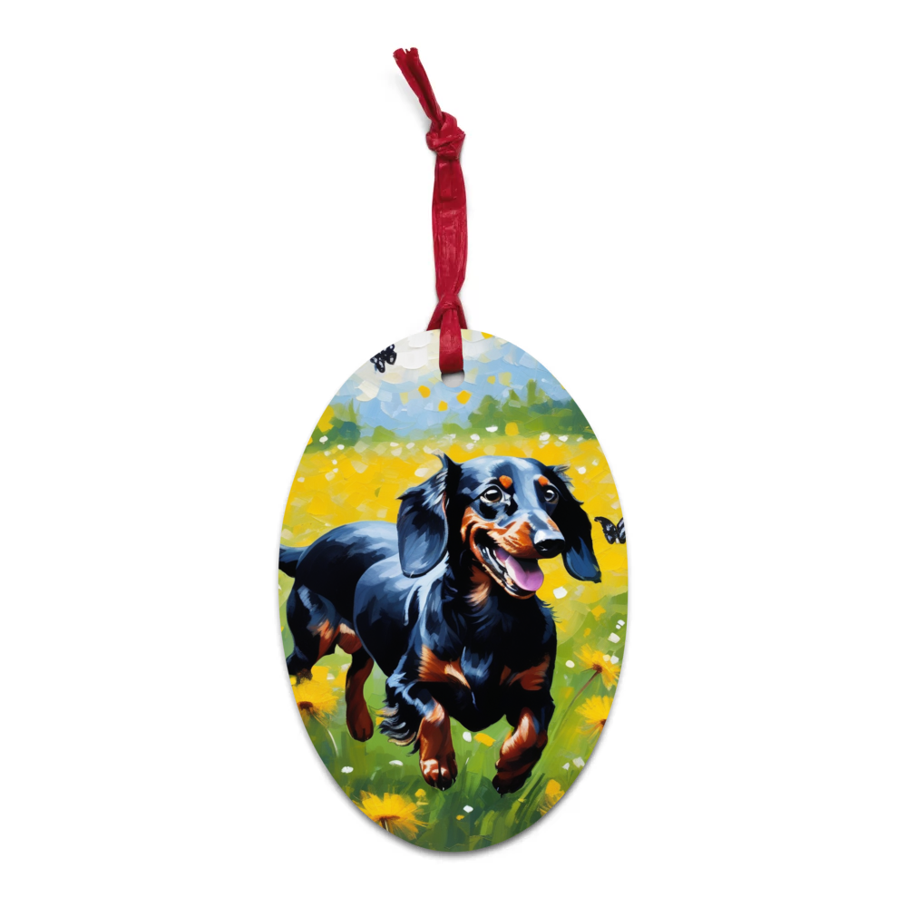 PugMug Custom Black Dachshund Wooden Ornament