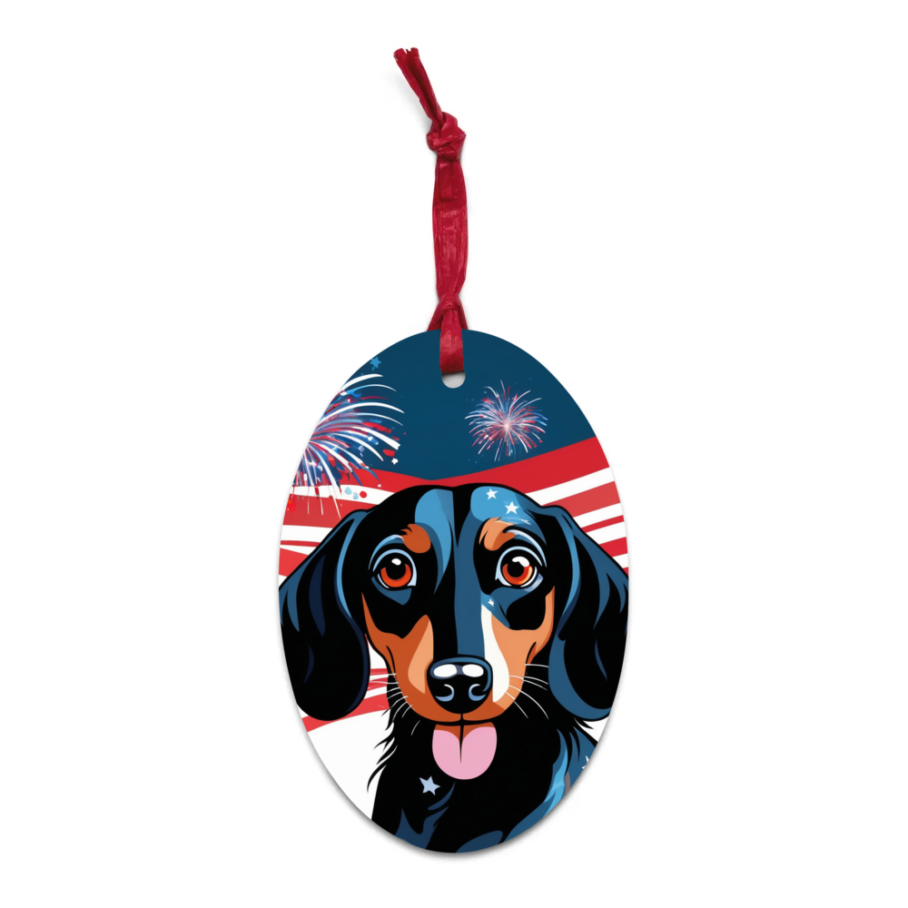 PugMug Custom Black Dachshund Wooden Ornament
