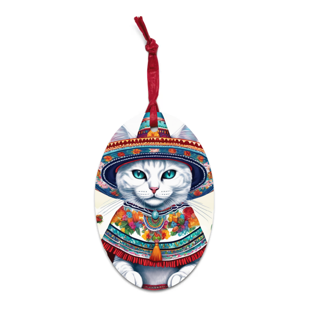 PugMug Custom White Companion Cat Wooden Ornament