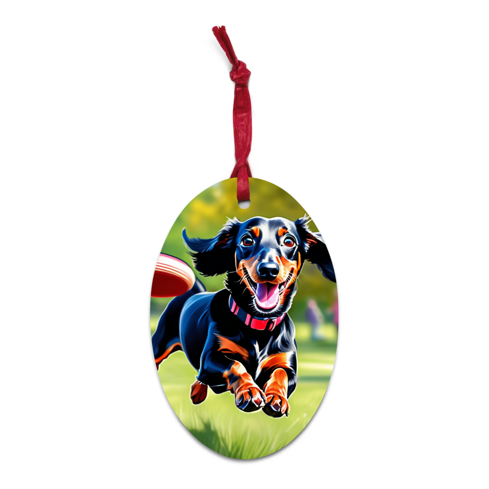 PugMug Custom Black Dachshund Wooden Ornament