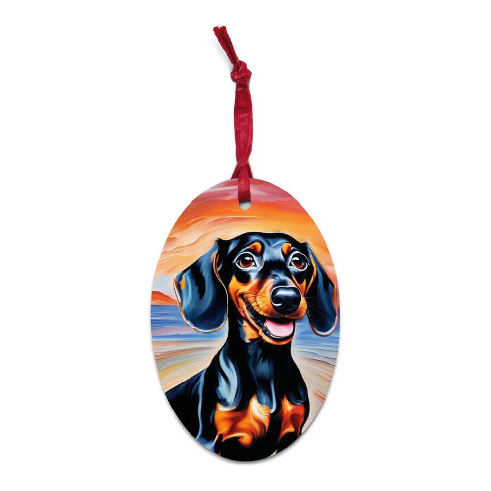 PugMug Custom Black Dachshund Wooden Ornament