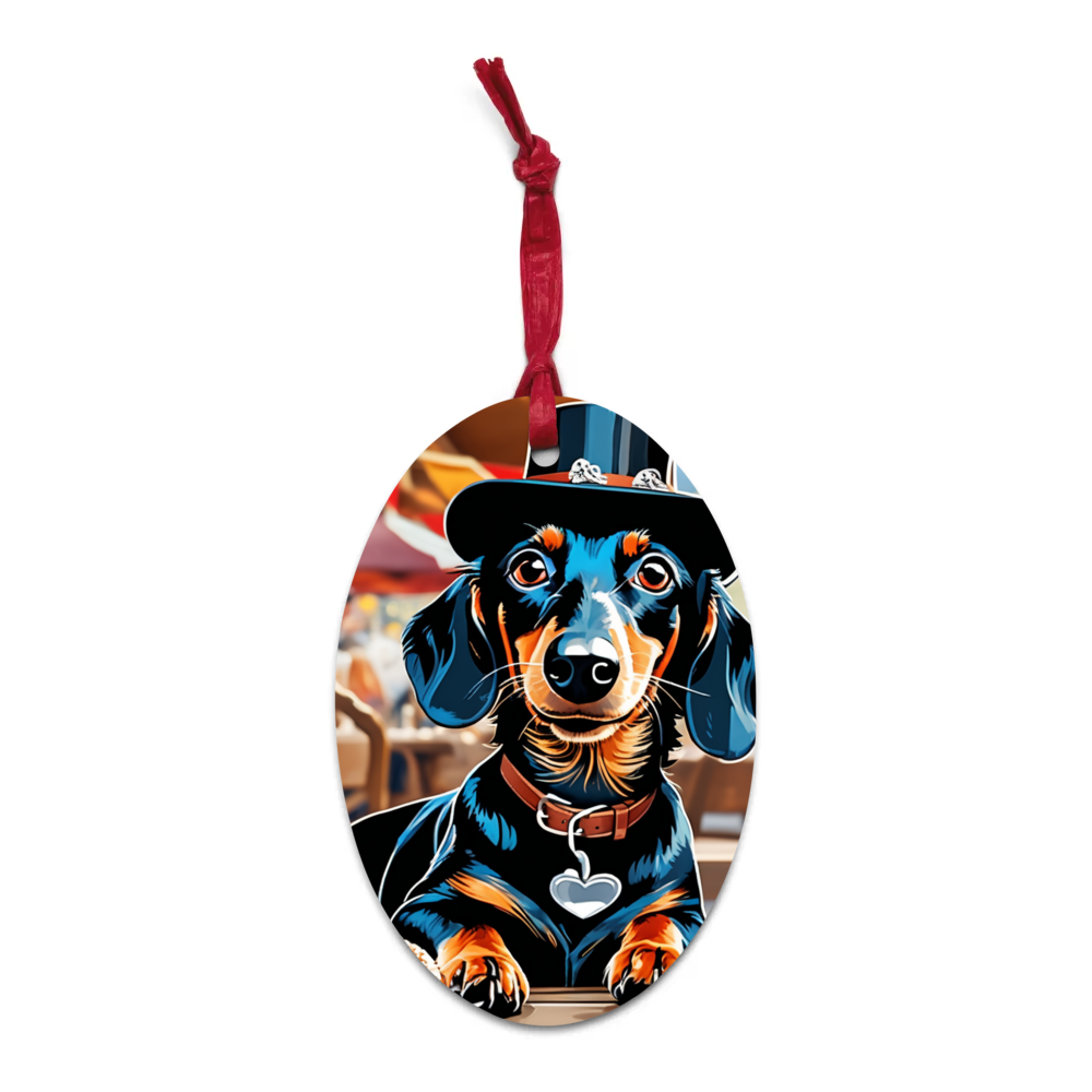 PugMug Custom Black Dachshund Wooden Ornament