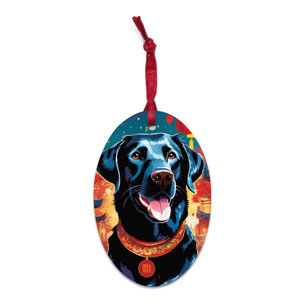 PugMug Custom Black Labrador Retriever Wooden Ornament