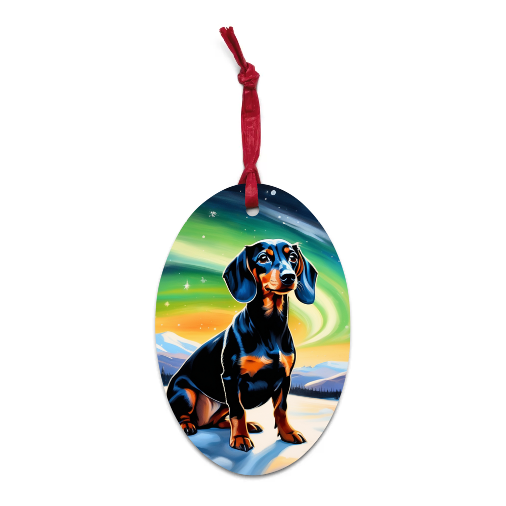 PugMug Custom Black Dachshund Wooden Ornament