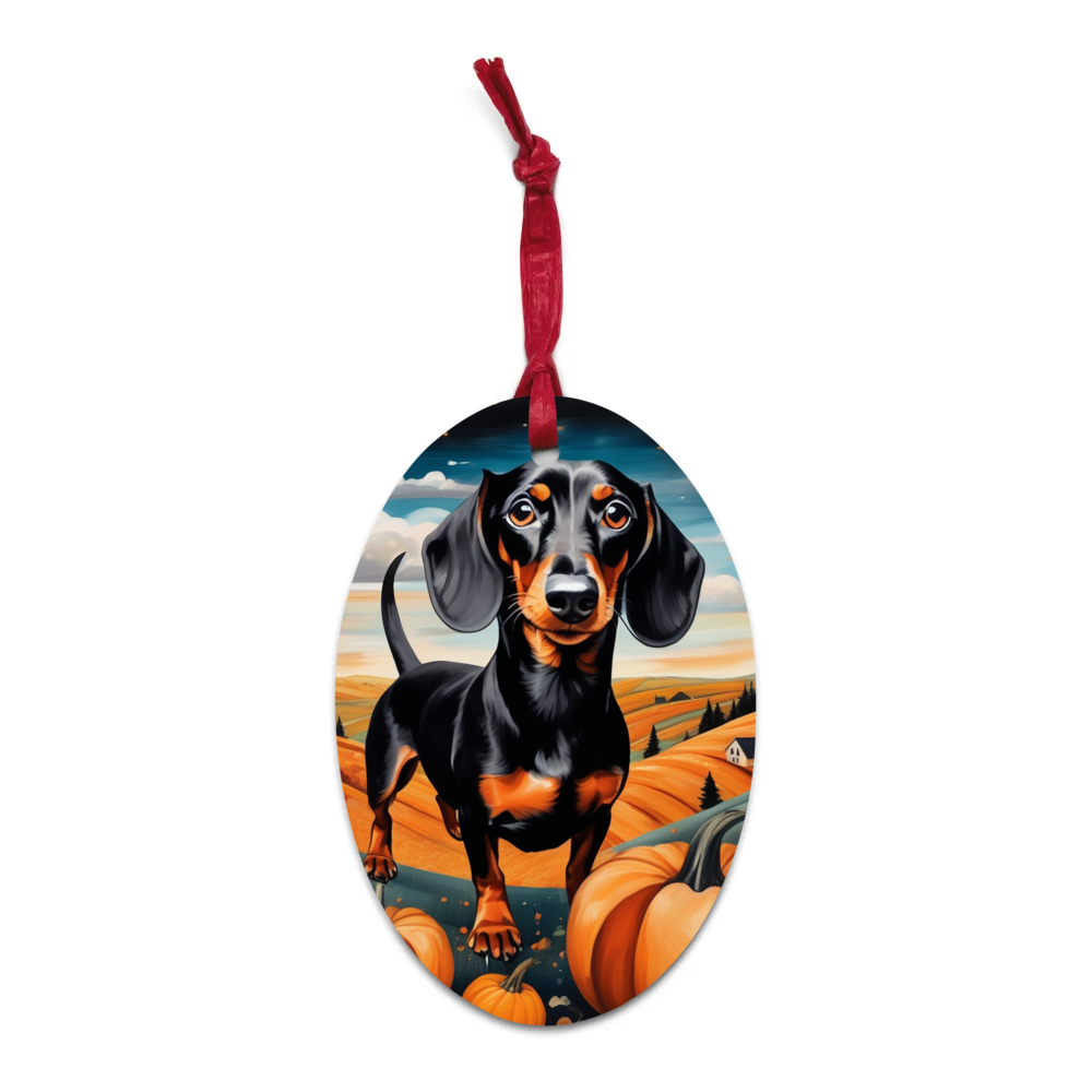 PugMug Custom Black Dachshund Wooden Ornament