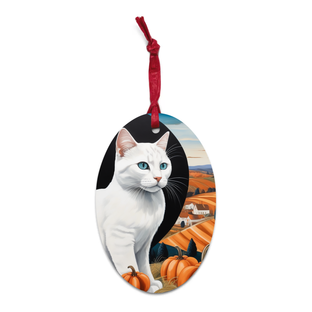 PugMug Custom White Companion Cat Wooden Ornament