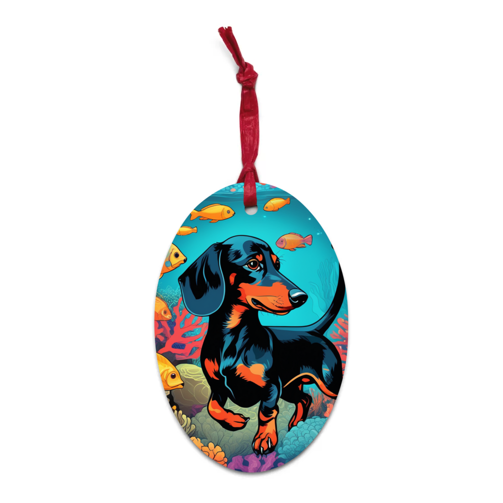 PugMug Custom Black Dachshund Wooden Ornament