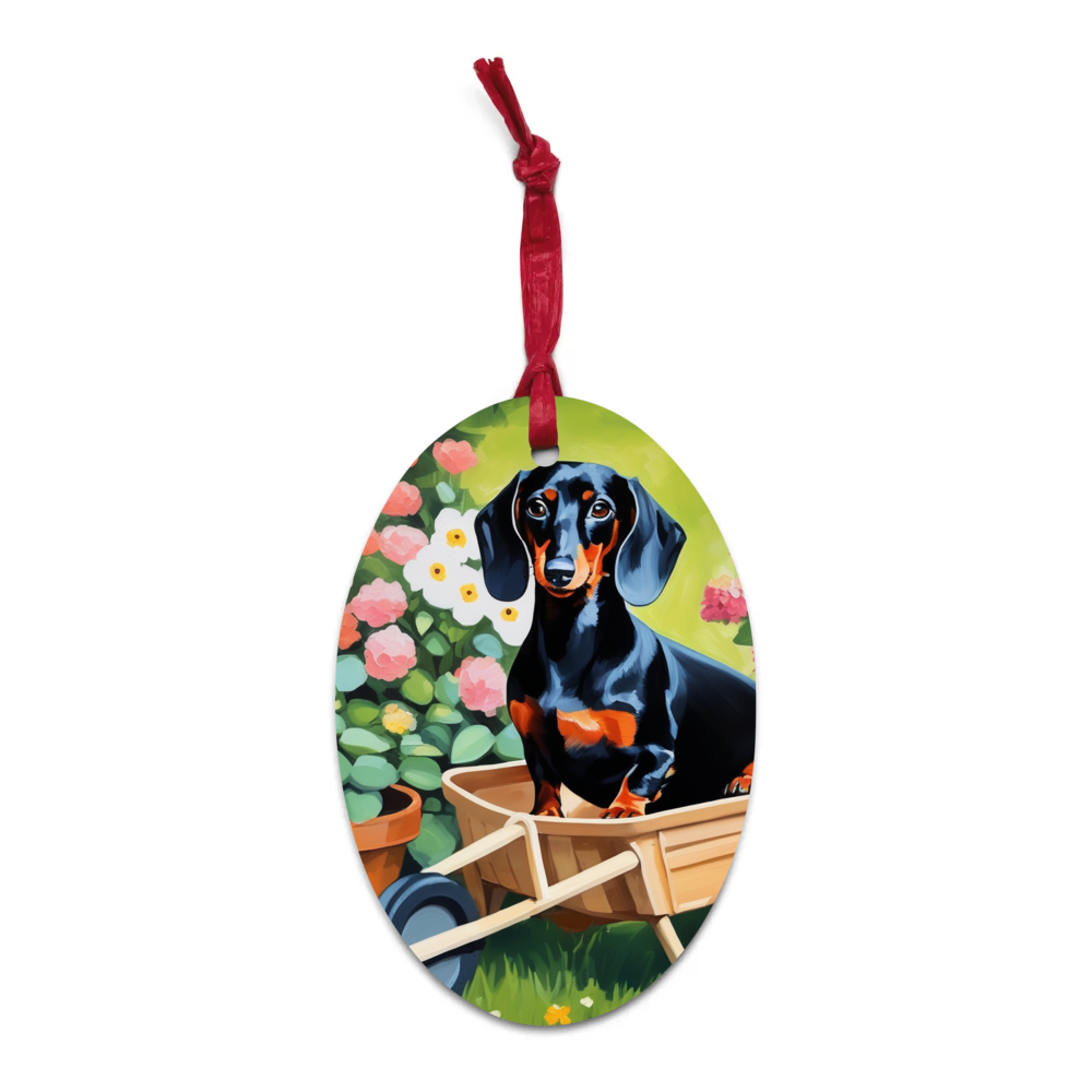 PugMug Custom Black Dachshund Wooden Ornament